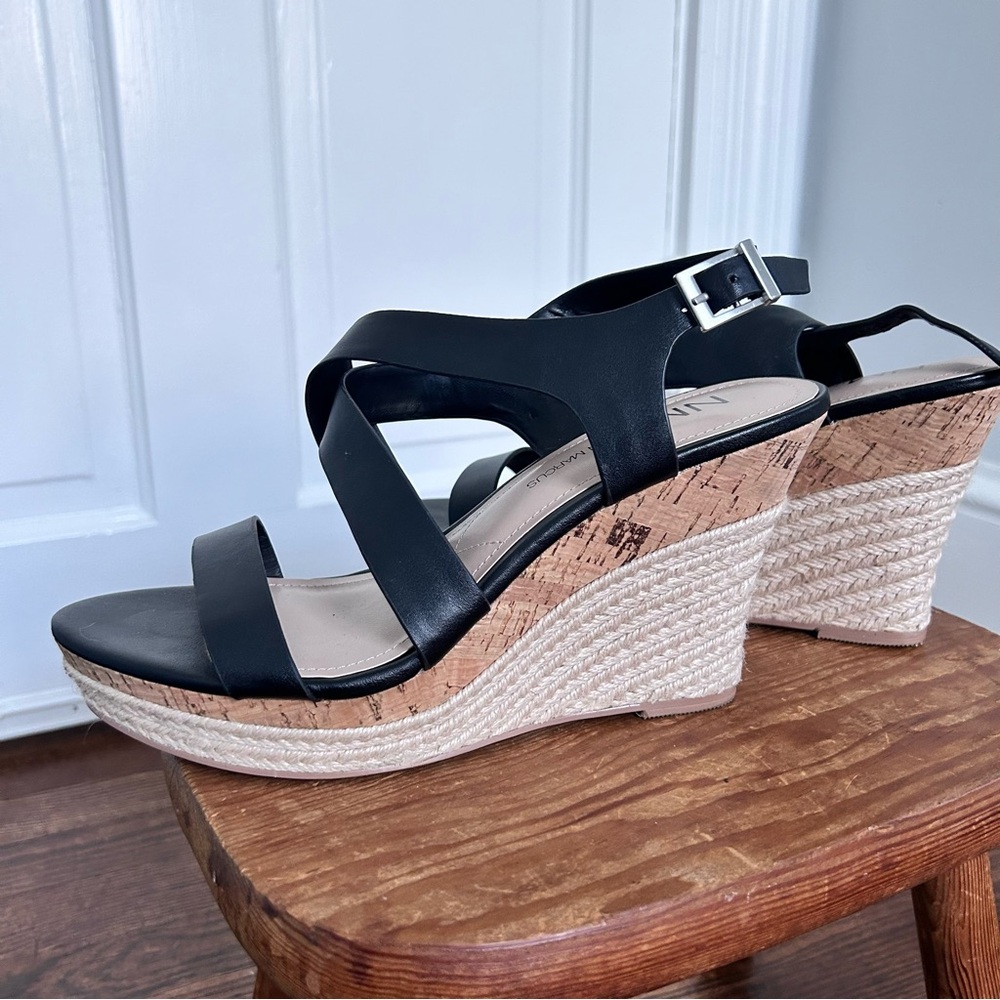 Neiman Marcus Black Lox Wedge Espadrilles Sandals